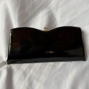Vintage Iris Glossy Black Clutch